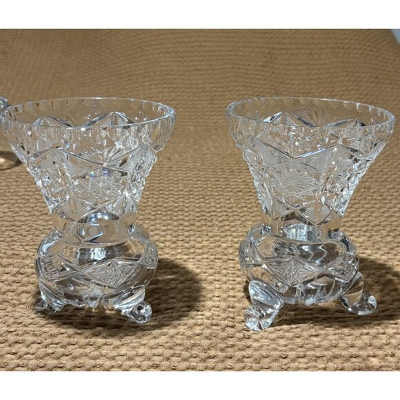 Unbranded Other - Vintage Clear Cut Glass Footed Vase Set Of 2